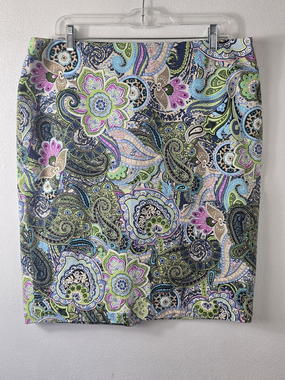 Talbots Paisley Pencil Skirt - Blue, Green, Pink, Tan, White - Picture 1 of 4
